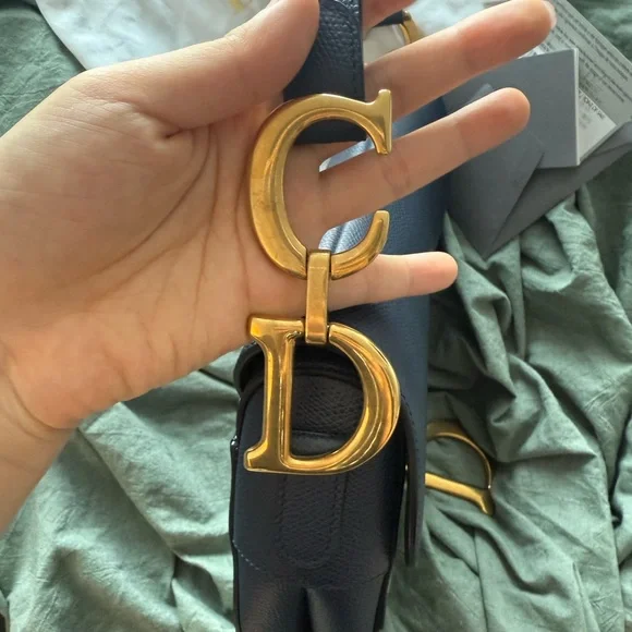 Dior Navy Grained Leather Medium Saddle Bag - Picture 4 of 13